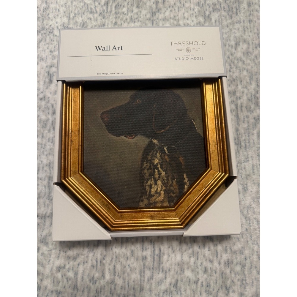 Threshold Studio McGee Pointer Dog Portrait Wall Art Gold Octag Frame 8x10 NIB..